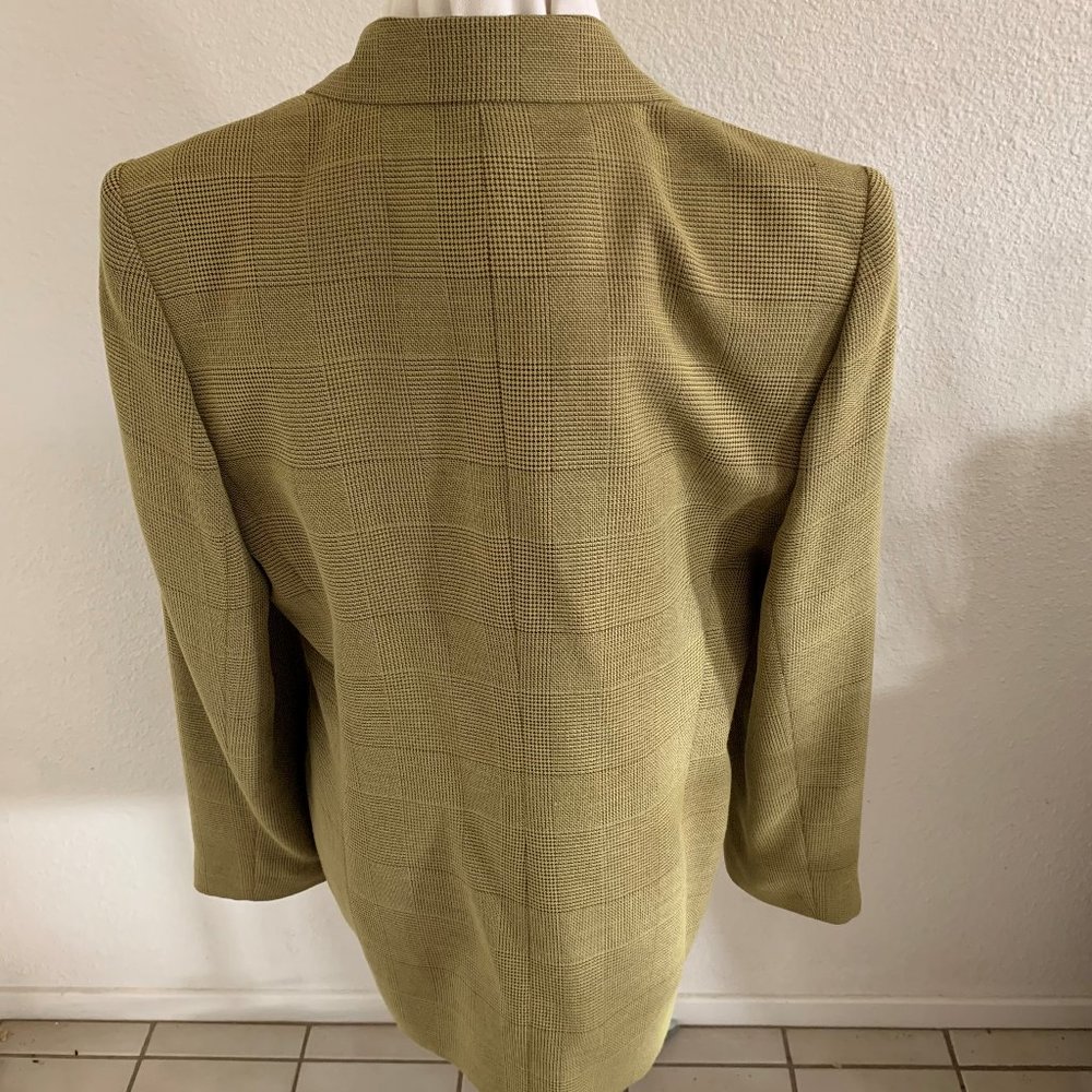 Linda Allard, Ellen Tracy Chartreuse Green Plaid Women's Blazer Jacket 12 - Picture 5 of 10